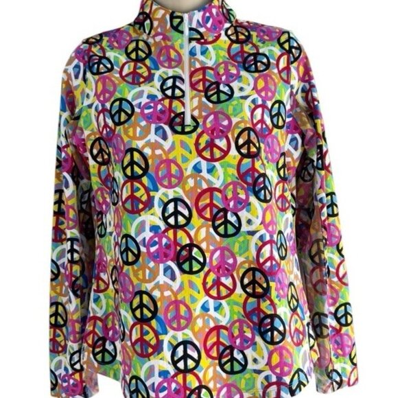 IBKUL Women’s Sz S Peri Peace Sign Long Sleeve Mock Golf Shirt UPF 50+ - Picture 2 of 9